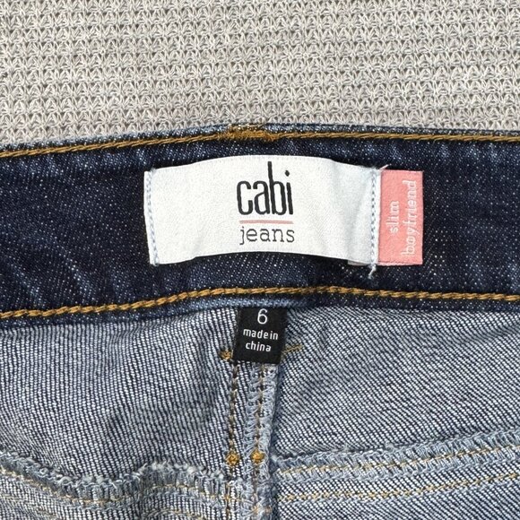 Cabi Womens Blue Denim Stars Slim Fit Boyfriend Jeans Cropped Rolled Cuffs Sz 6 - Picture 7 of 15